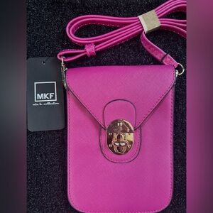 Mia K Collection Fuchsia Vegan Leather Crossbody Phone Wallet